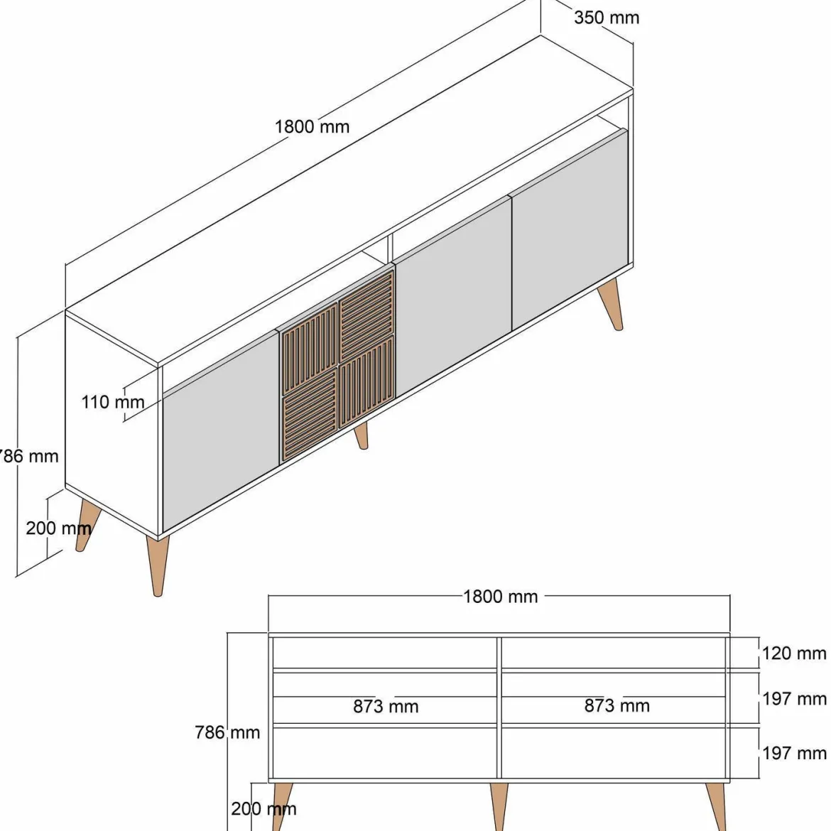 Credenza bianca 180x35x78h cm 4 ante - Benjamin