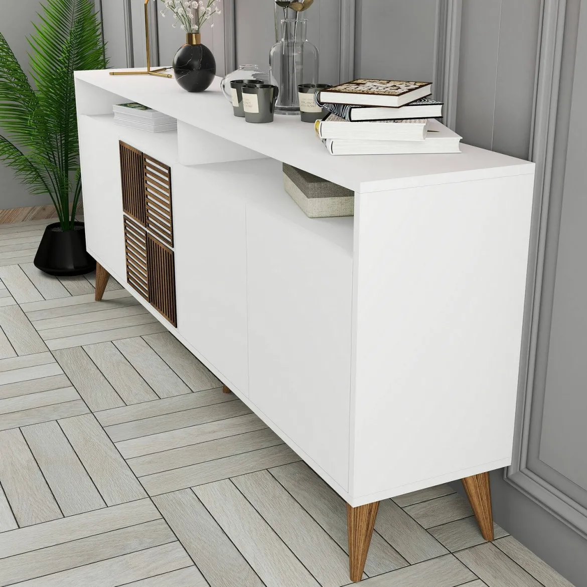 Credenza bianca 180x35x78h cm 4 ante - Benjamin