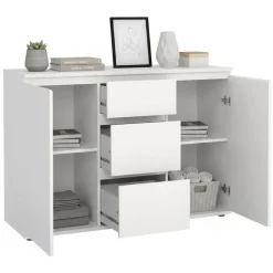 Credenza bianca 119x40x83h cm 2 ante e 3 cassetti - Zumpano