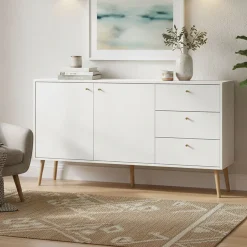 Credenza bianca 147x39x81h cm 2 ante e 3 cassetti - Erina
