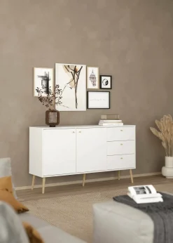 Credenza bianca 147x39x81h cm 2 ante e 3 cassetti - Erina