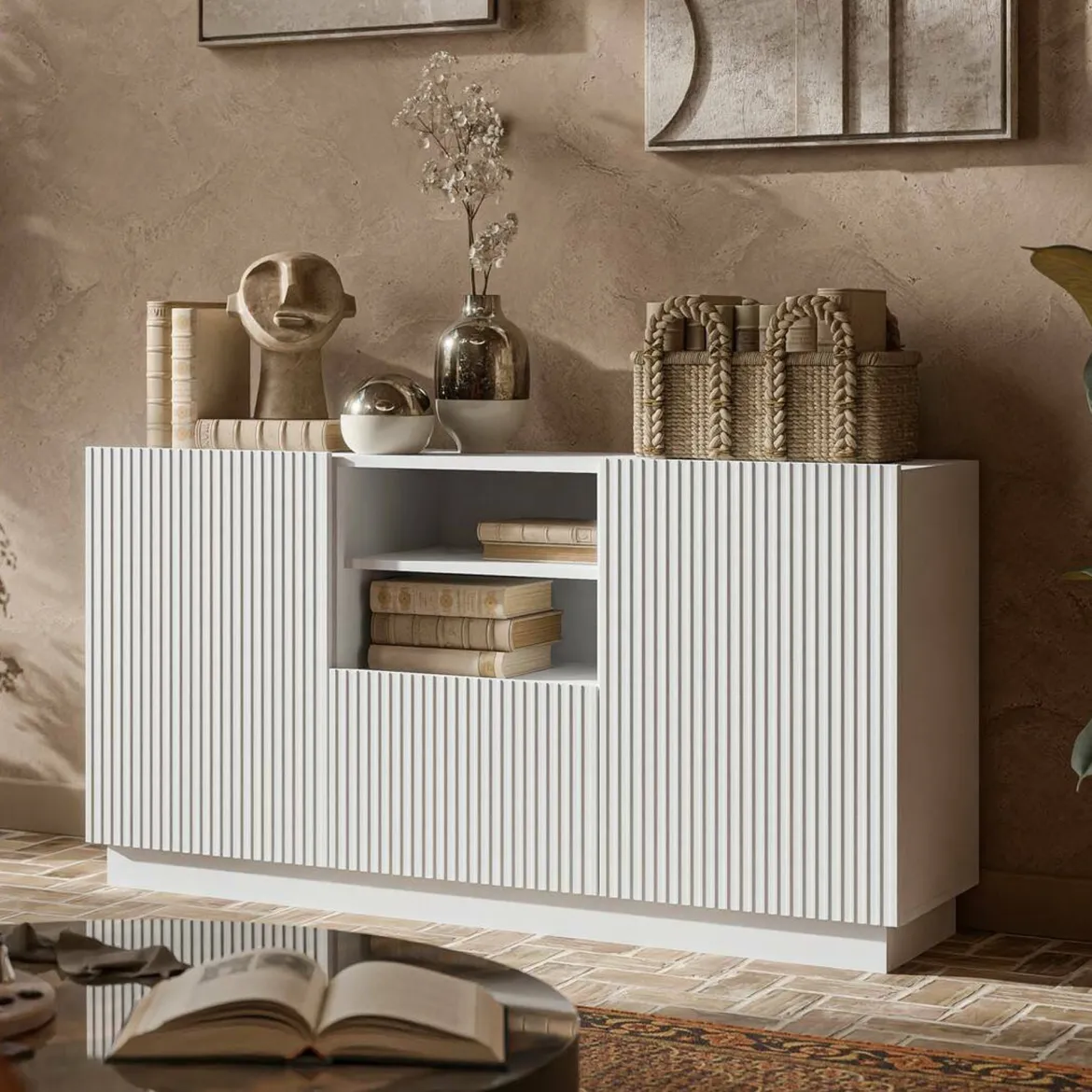 Credenza bianca 150x42x82h cm 2 ante e 1 cassetto - Malo