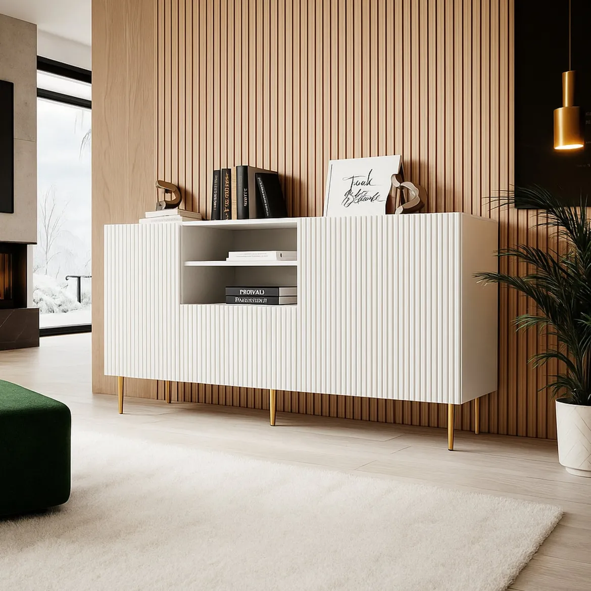 Credenza bianca 151x38x79h cm 2 ante e 3 cassetti - Whitney