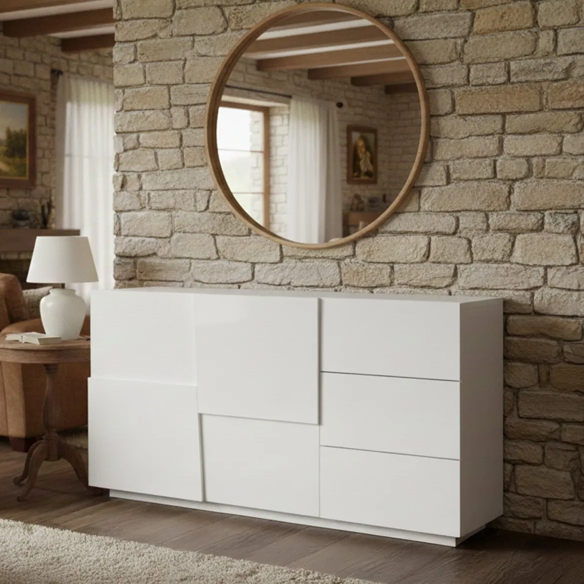 Credenza bianca 180x44x86h cm 2 ante e 3 cassetti - Avelignese