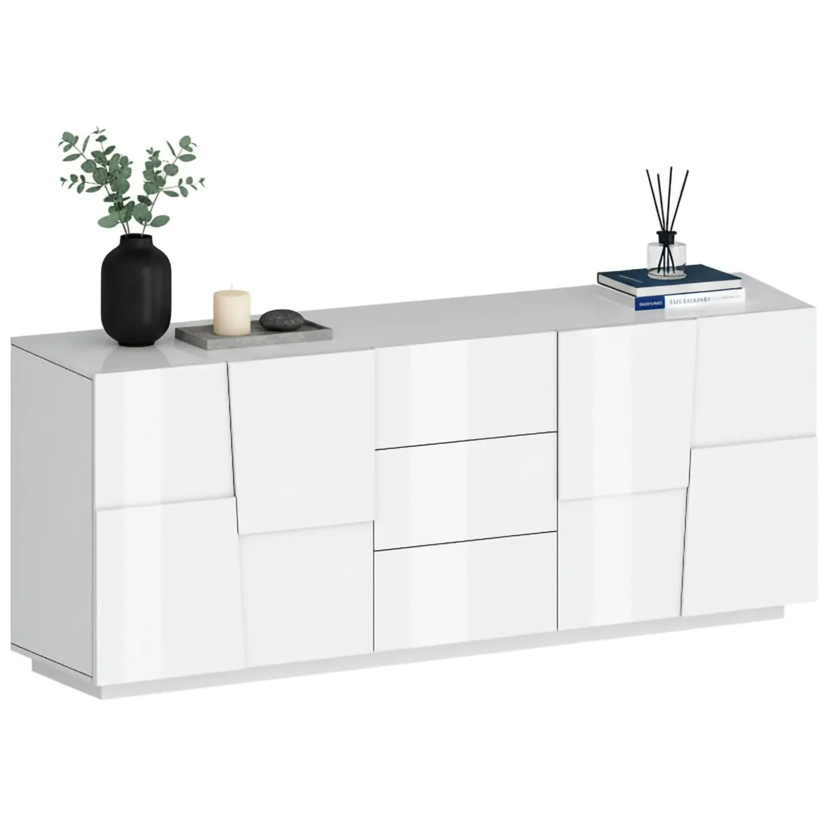Credenza bianca 220x44x86h cm 4 ante e 3 cassetti - Astel