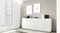 Credenza bianca 220x44x86h cm 4 ante e 3 cassetti - Astel
