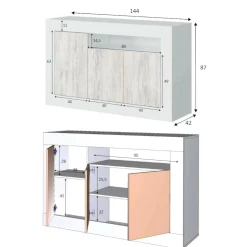 Credenza bianca 144x42x87h cm 3 ante - Ilizia