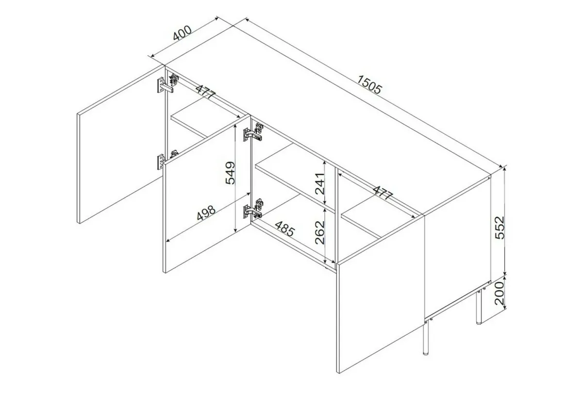 Credenza bianca 151x40x75h cm 3 ante - Vigasio