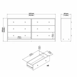 Credenza bianca 143x30x68h cm 6 cassetti - Rick