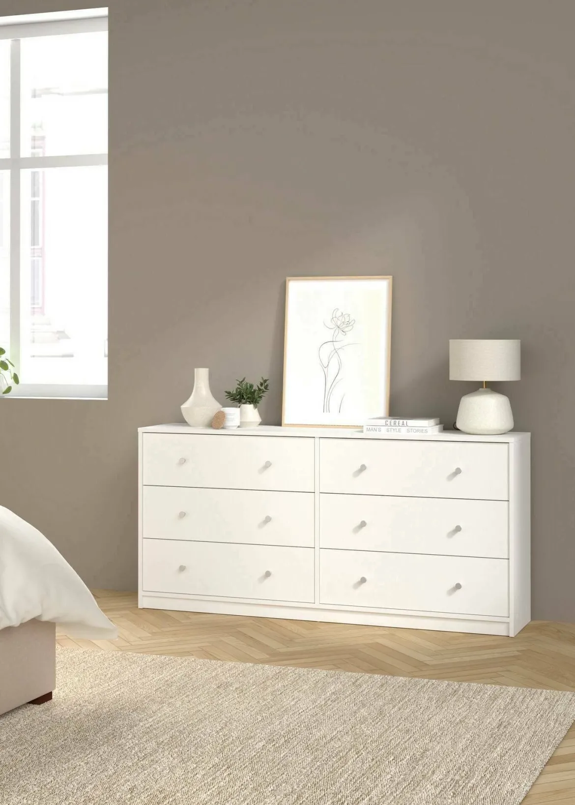 Credenza bianca 143x30x68h cm 6 cassetti - Rick