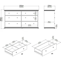 Credenza bianca 163x51x88h cm 6 cassetti - Hibaru