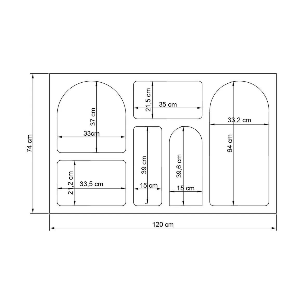 Credenza bianca 120x37x74h cm 5 vani - Arsenio
