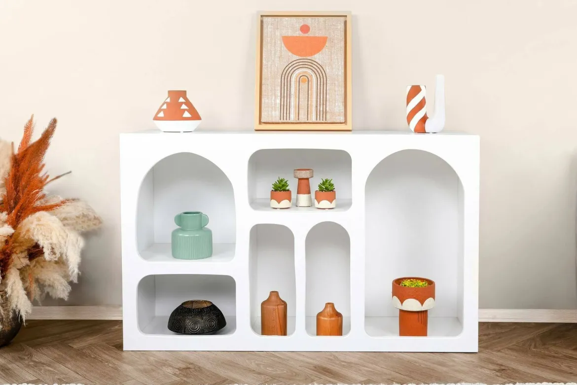 Credenza bianca 120x37x74h cm 5 vani - Arsenio
