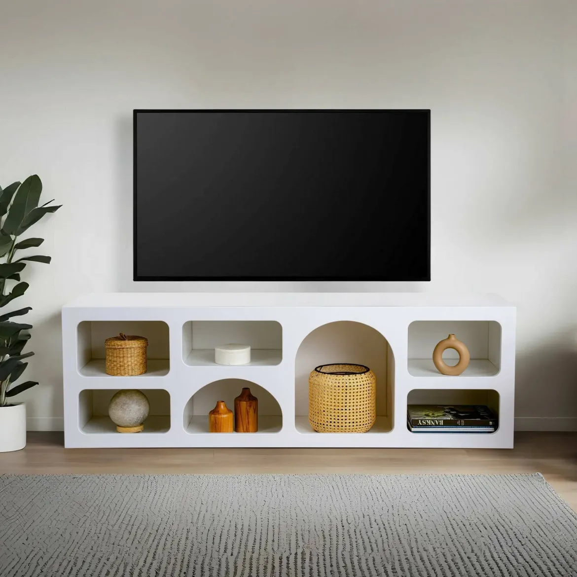 Credenza bianca 160x38x51h cm 7 vani - Arsenio