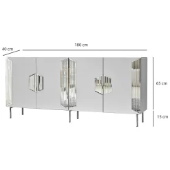 Credenza Bianco Argento 4 Ripiani 4 Ante 180x40x80h cm, 8 Vani - Trigolo