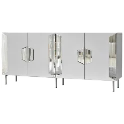Credenza Bianco Argento 4 Ripiani 4 Ante 180x40x80h cm, 8 Vani - Trigolo