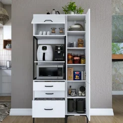 Credenza Bianco Bianco 8 Ripiani 3 Cassetti 100x40x199h cm, 2 Ante - Lotzorai