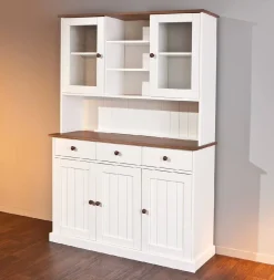 Credenza Bianco 3 Cassetti 4 Ripiani 131x45x181h cm, Apertura Battente - Loranze