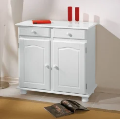 Credenza Bianco 2 Cassetti un Ripiano 90x45x86h cm, Apertura Battente - Buja