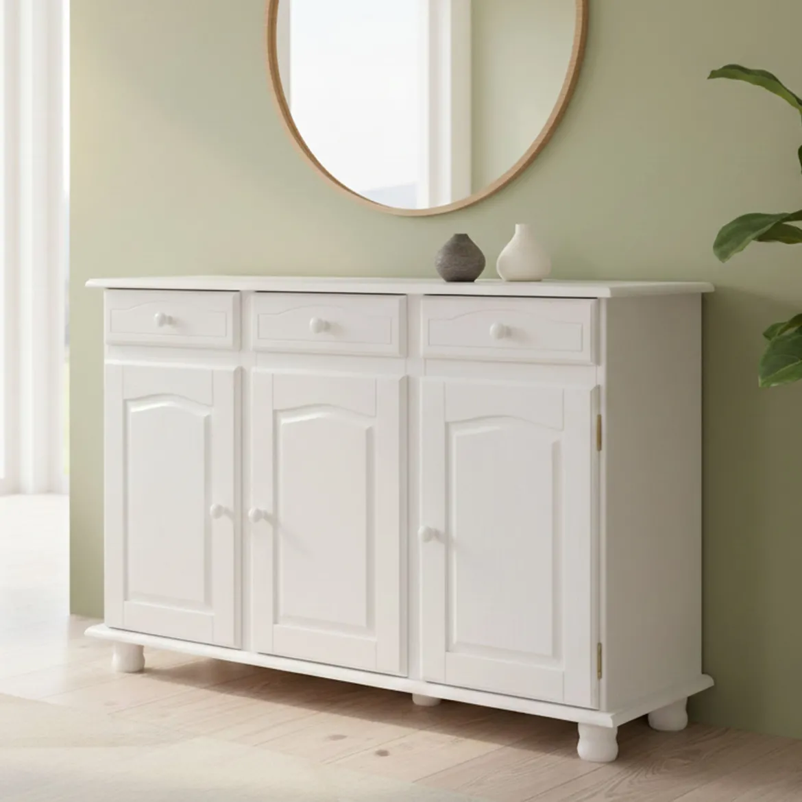 Credenza Bianco 4 Cassetti un Ripiano 94x86x40h cm, Apertura Battente - Baganza