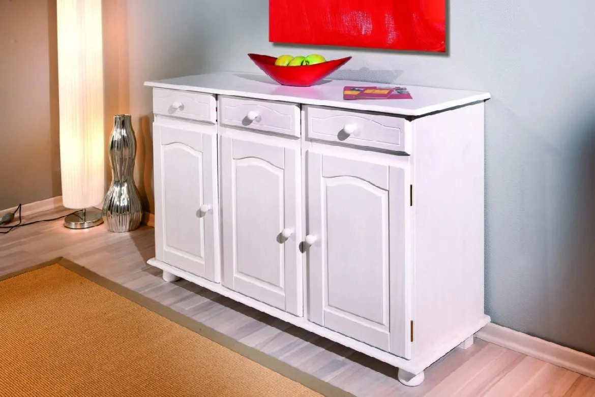 Credenza Bianco 4 Cassetti un Ripiano 94x86x40h cm, Apertura Battente - Baganza