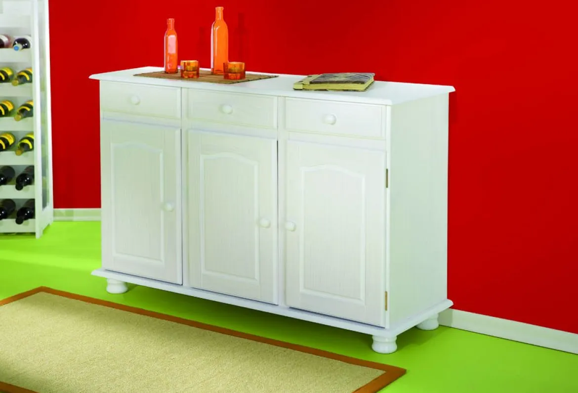 Credenza Bianco 4 Cassetti un Ripiano 94x86x40h cm, Apertura Battente - Baganza