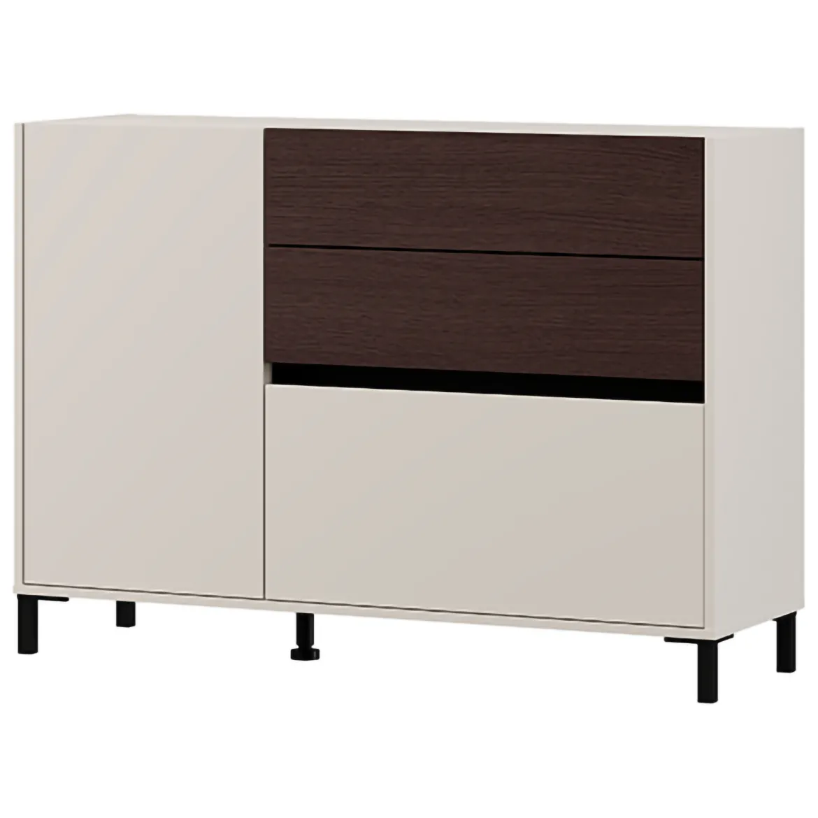 Credenza Bianco Crema Marrone Noce 2 Ripiani 3 Cassetti 125x40x92h cm, Un'anta - Sideme