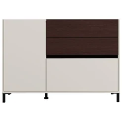 Credenza Bianco Crema Marrone Noce 2 Ripiani 3 Cassetti 125x40x92h cm, Un'anta - Sideme