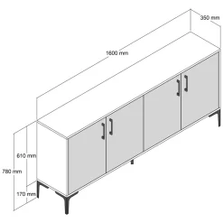 Credenza Bianco Crema Marrone Noce 2 Ripiani 4 Ante 160x35x78h cm, 4 Vani - Sinopoli