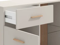 Credenza Bianco Crema Marrone Rovere 2 Cassetti 3 Ripiani 154x41.5x89h cm, Apertura Battente e Scorrevole - Nereto