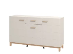 Credenza Bianco Crema Marrone Rovere 3 Ripiani un Cassetto 179.5x40x90.5h cm, 4 Ante - Illorai