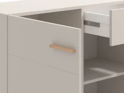 Credenza Bianco Crema Marrone Rovere 3 Ripiani un Cassetto 179.5x40x90.5h cm, 4 Ante - Illorai