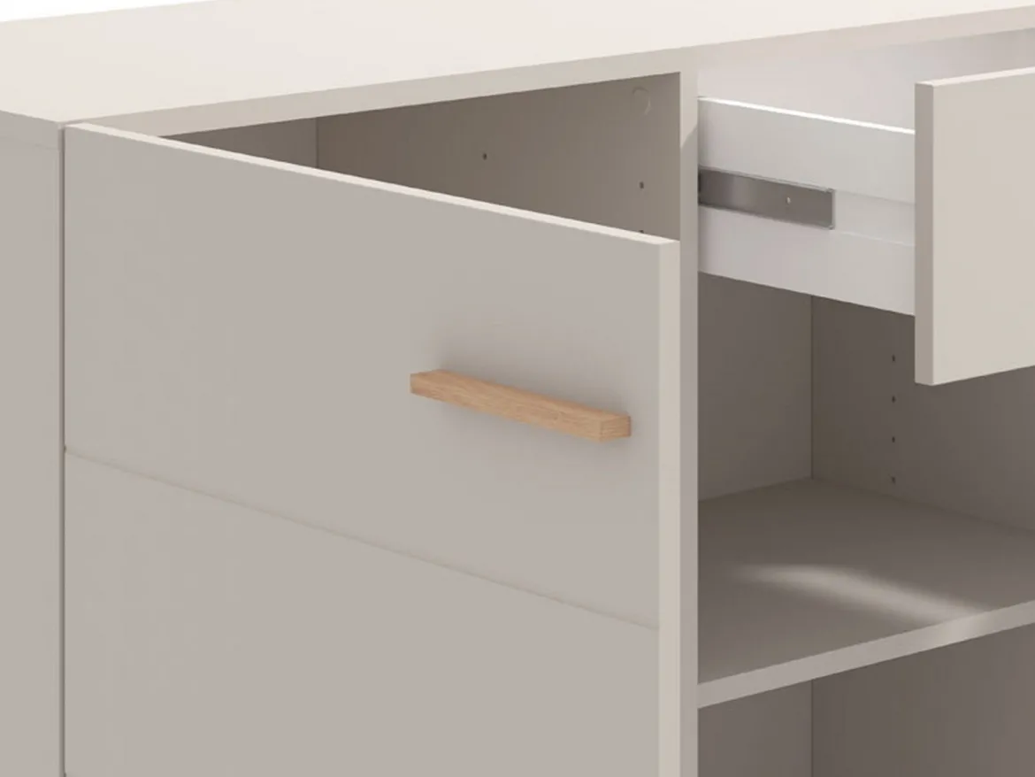 Credenza Bianco Crema Marrone Rovere 3 Ripiani un Cassetto 179.5x40x90.5h cm, 4 Ante - Illorai