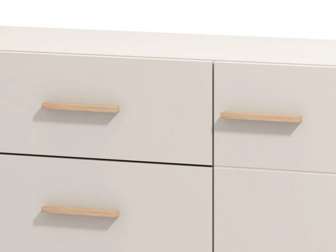 Credenza Bianco Crema Marrone Rovere 3 Ripiani un Cassetto 179.5x40x90.5h cm, 4 Ante - Illorai