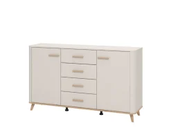 Credenza Bianco Crema Marrone Rovere Nodi 2 Ripiani 4 Cassetti 154x40x90.5h cm, 2 Ante - Illorai