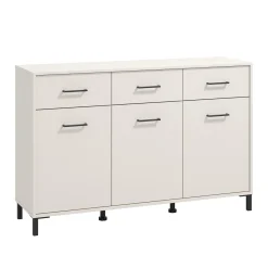 Credenza Bianco Crema Nero 3 Cassetti 3 Ripiani 138x40x90h cm, Apertura Battente e Scorrevole - Laerru