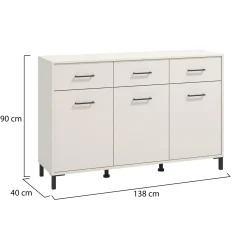 Credenza Bianco Crema Nero 3 Cassetti 3 Ripiani 138x40x90h cm, Apertura Battente e Scorrevole - Laerru