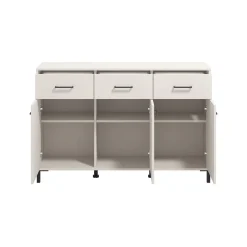 Credenza Bianco Crema Nero 3 Cassetti 3 Ripiani 138x40x90h cm, Apertura Battente e Scorrevole - Laerru