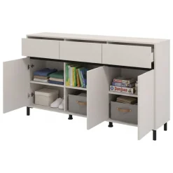 Credenza Bianco Crema Nero 3 Cassetti 3 Ripiani 157x40x90h cm, Apertura Battente e Scorrevole - Giarre