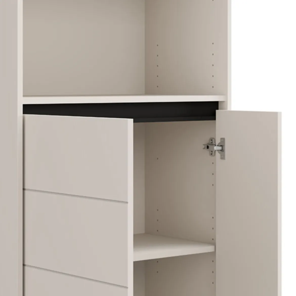 Credenza Bianco Crema Nero 2 Ripiani 3 Vani 74x40x135h cm, 2 Ante - Cosoleto