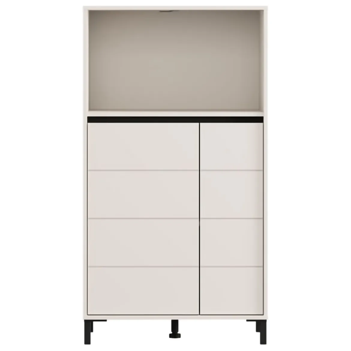 Credenza Bianco Crema Nero 2 Ripiani 3 Vani 74x40x135h cm, 2 Ante - Cosoleto