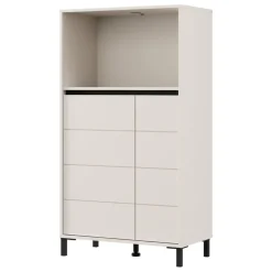 Credenza Bianco Crema Nero 2 Ripiani 3 Vani 74x40x135h cm, 2 Ante - Cosoleto