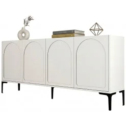 Credenza Bianco Crema Nero 2 Ripiani 4 Vani 180x35x79h cm, 4 Ante - Torno