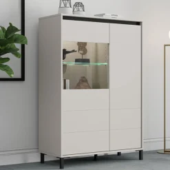 Credenza Bianco Crema Nero 4 Ripiani 6 Vani 93x40x135h cm, 2 Ante - Vignate