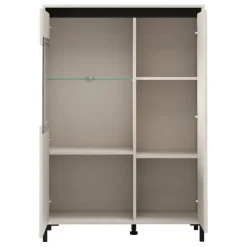 Credenza Bianco Crema Nero 4 Ripiani 6 Vani 93x40x135h cm, 2 Ante - Vignate