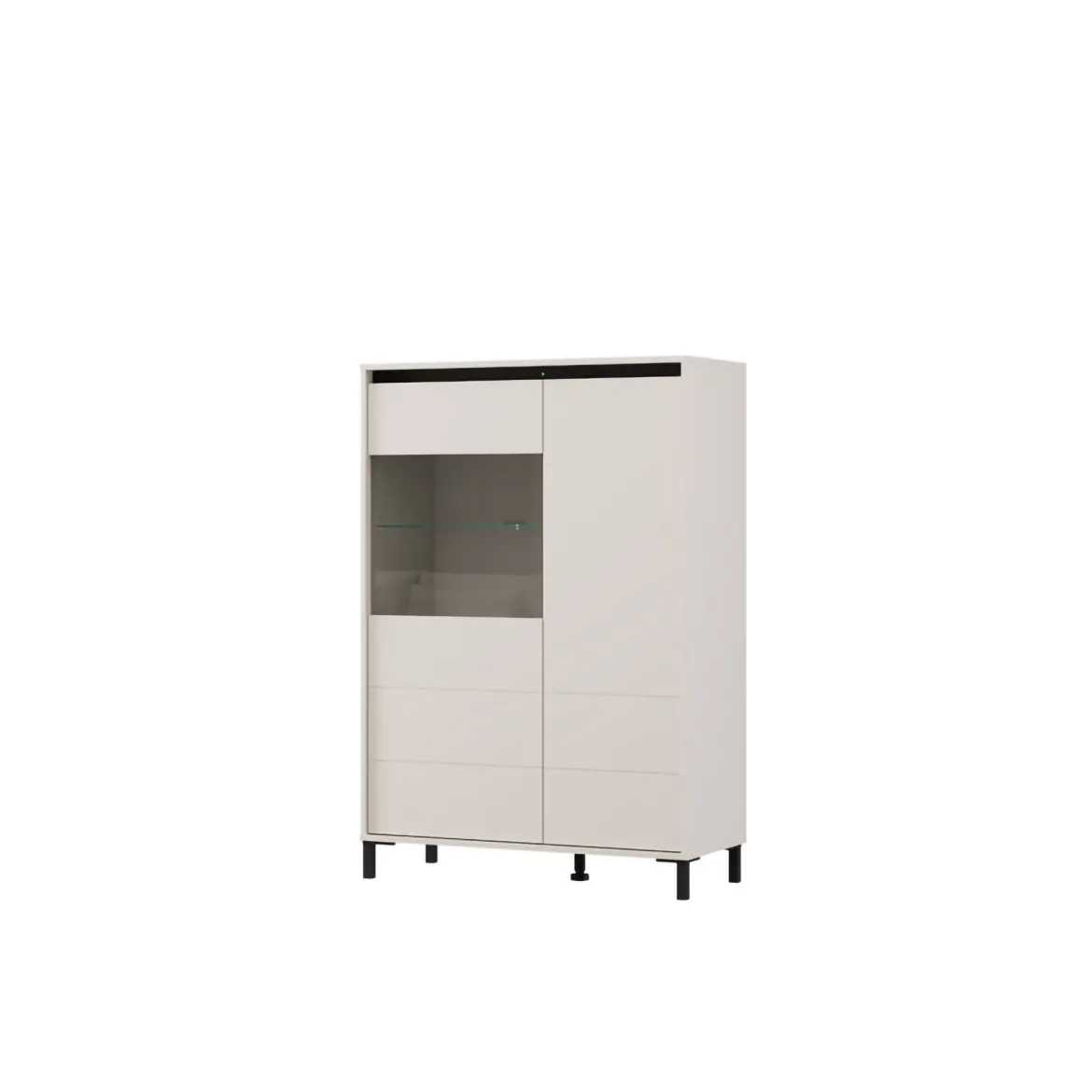 Credenza Bianco Crema Nero 4 Ripiani 6 Vani 93x40x135h cm, 2 Ante - Vignate