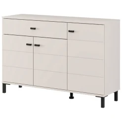 Credenza Bianco Crema Nero un Cassetto 2 Ripiani 116x35x78h cm, Apertura Battente, Scorrevole - Djanet