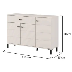 Credenza Bianco Crema Nero un Cassetto 2 Ripiani 116x35x78h cm, Apertura Battente, Scorrevole - Djanet