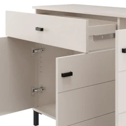 Credenza Bianco Crema Nero un Cassetto 2 Ripiani 116x35x78h cm, Apertura Battente, Scorrevole - Djanet