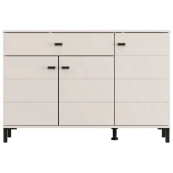 Credenza Bianco Crema Nero un Cassetto 2 Ripiani 116x35x78h cm, Apertura Battente, Scorrevole - Djanet